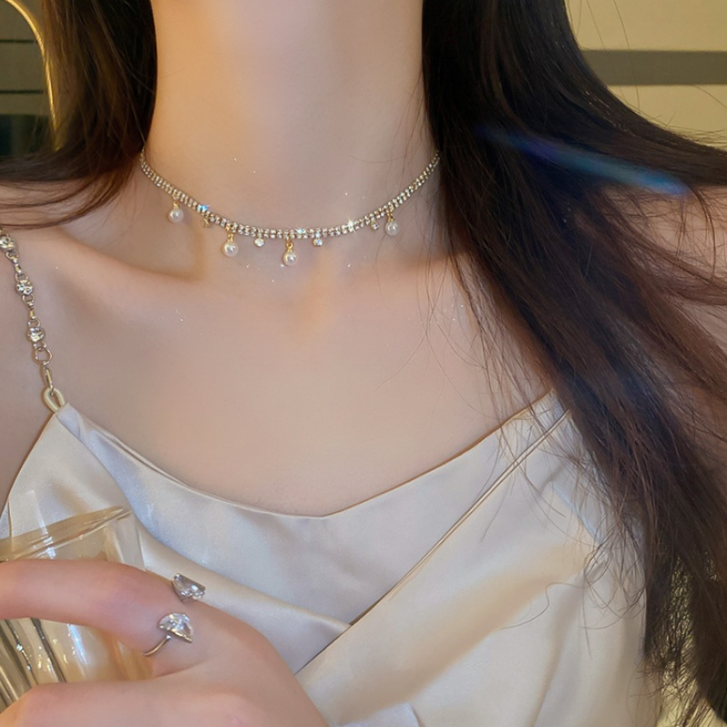Vòng Cổ choker Đính Ngọc Trai Sang Trọng Phong Cách Âu Mỹ Cho Nữ