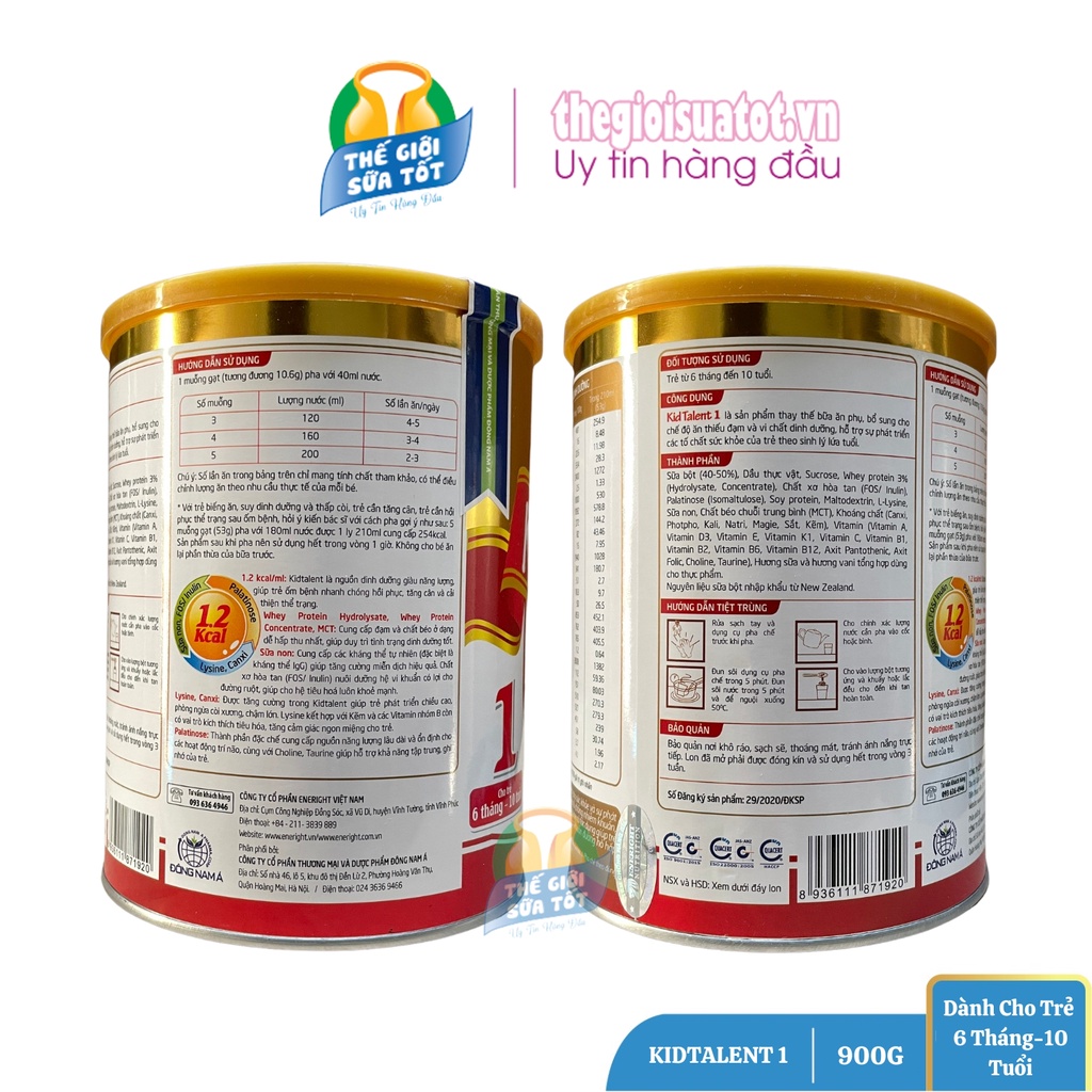 Sữa Bột KidTalent Số 1 - Eneright Nutrition 1.2 Kcal - 900Gr Sữa Cho Trẻ Biếng Ăn Suy Dinh Dưỡng NPV thegioisuatot