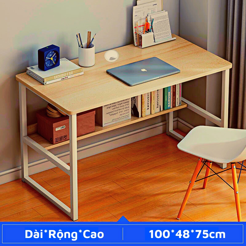 Bàn làm việc kích thước 1,2m &1m chân sắt mặt gỗ có giá sách cao cấp lắp ghép dễ dàng phù hợp mọi không gian
