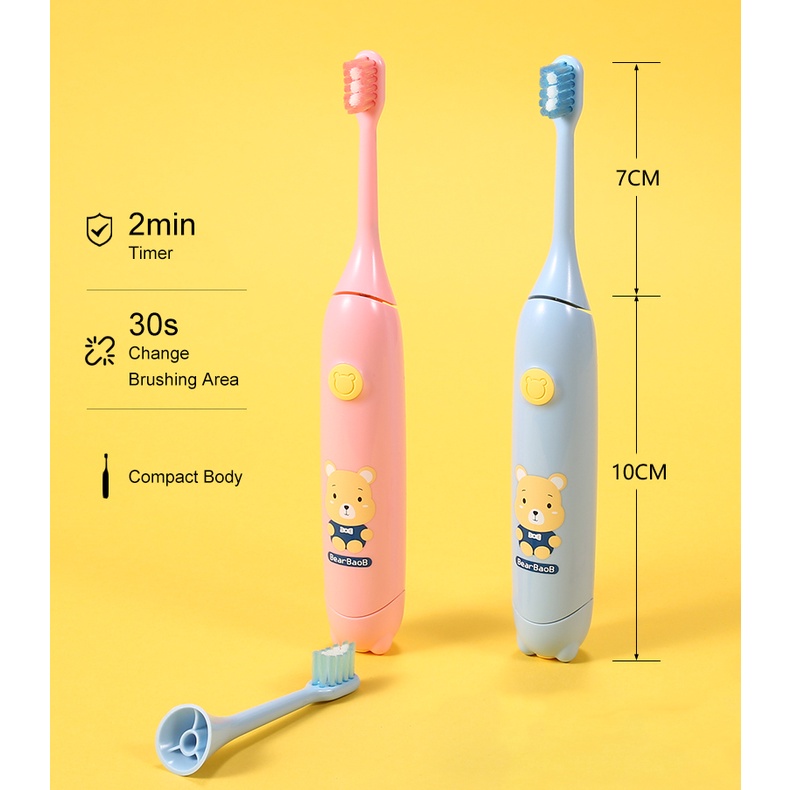 Bàn chải đánh răng điện trẻ em 3 chế độ chải răng với 2 đầu bàn chải thay thế