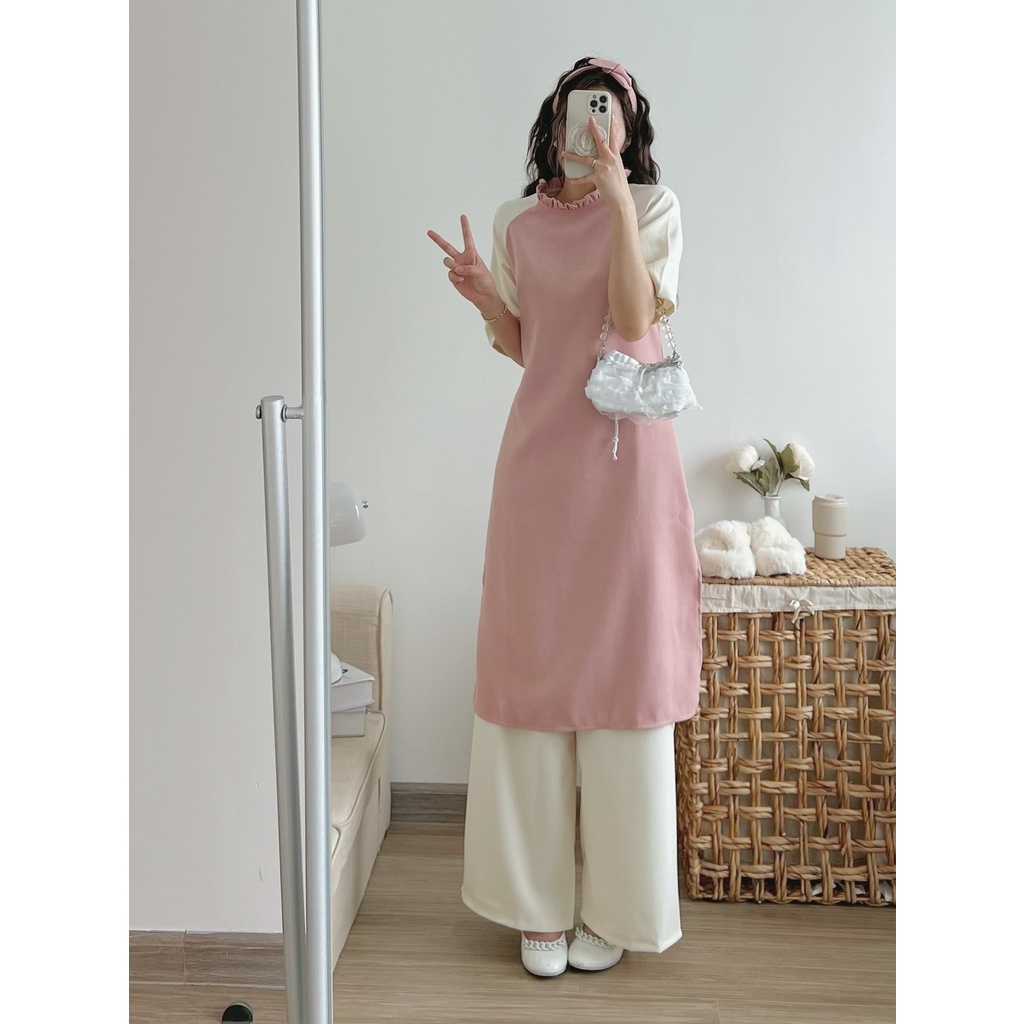 Áo Dài LILY Nhung Tăm Tay Lỡ TITTO CLOSET