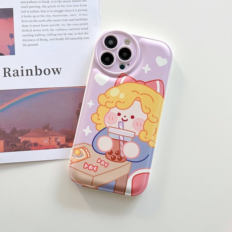 Ốp Điện Thoại Hình Cô Gái Tóc Xoăn Có Đệm Khí Cho iphone678plus / xsmax / xr / 13mini / 14plus 11 / 12pro