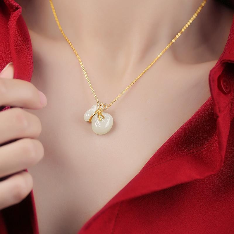 Vòng cổ Mặt Túi Xách May Mắn Đính Đá Ngọc Bích Nhân Tạo Thời Trang