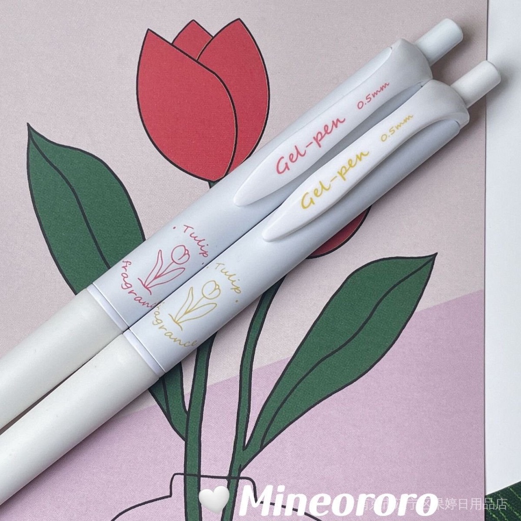 Bút Mực Gel Dạng Nhấn Nhanh Khô Họa Tiết Hoa Tulip Sáng Tạo