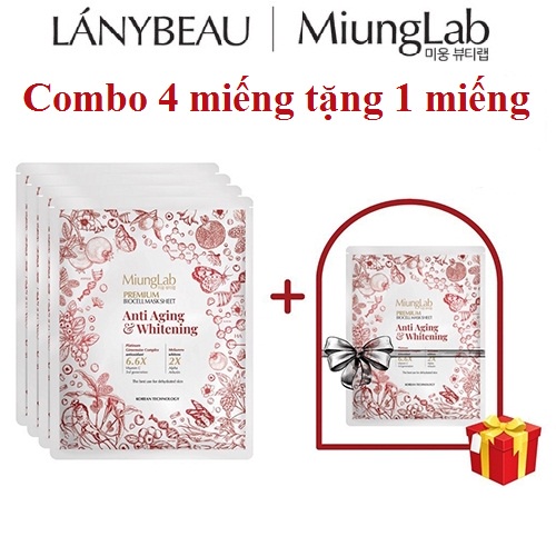 Combo 4 miếng tặng 1 Mặt nạ Miung Lab Lanybeau chống lão hóa, trắng da Anti-Aging & Whitening Chính Hãng - Màu Đỏ