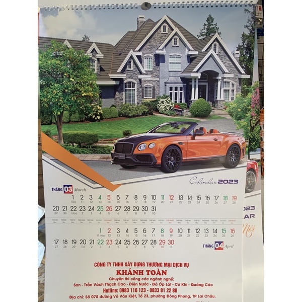 Lịch Tết  2023 treo tường lò xo đỉnh 7 tờ Quý Mão siêu đẹp, kích thước 40x60 và 36x70