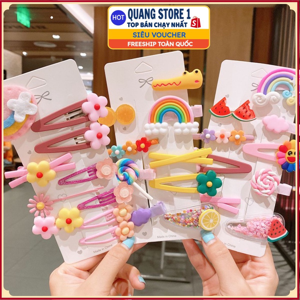 Set 10 kẹp tóc cầu vồng kẹo mút phong cách Hàn Quốc xinh xắn dễ thương cho bé gái đáng yêu