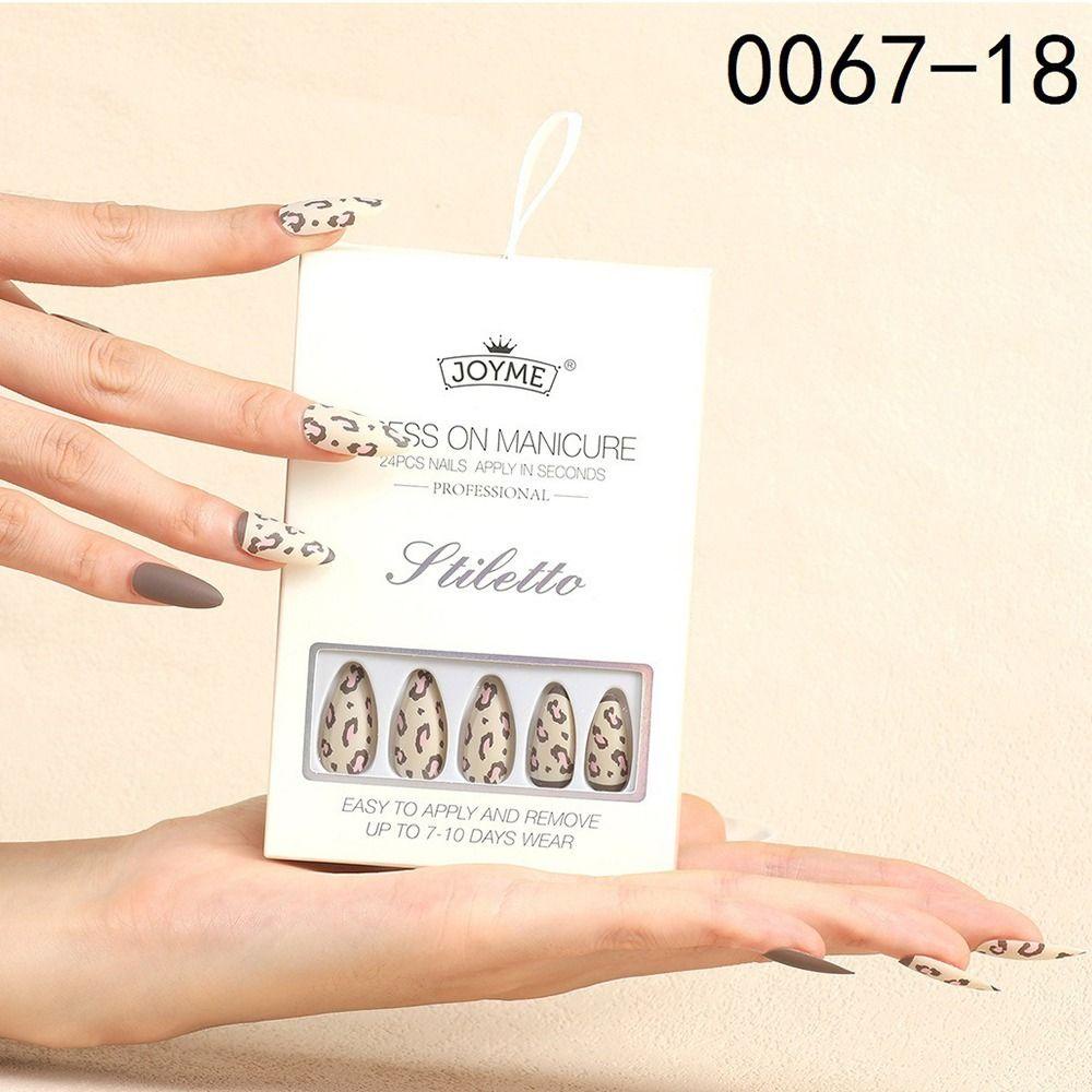 MIHAN1 Set 24 Móng Tay Giả Màu Đen / Hồng / Xanh Lá Kiểu Pháp MIHAN1