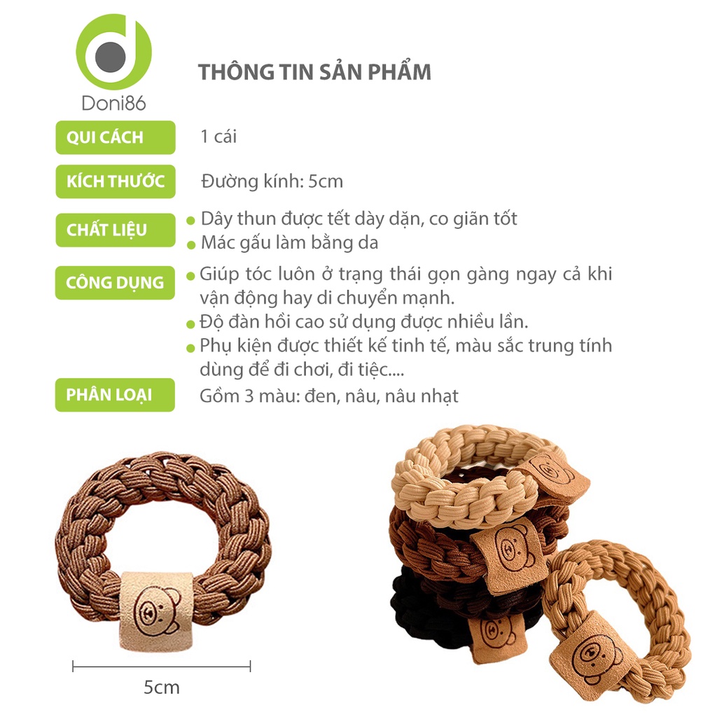 Thun cột tóc tết bằng sợi thun mác gấu bằng da siêu dễ thương - Doni - DOPK296