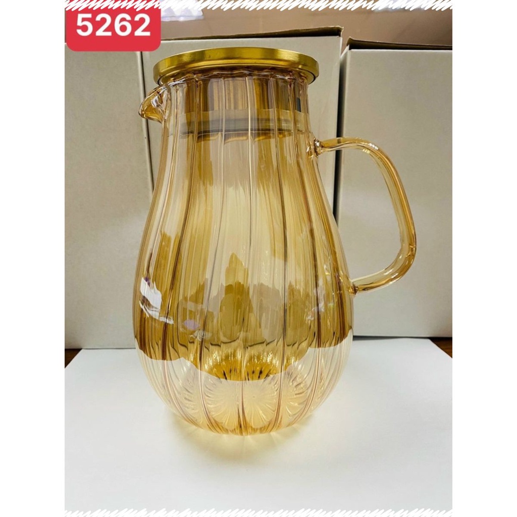 Bình đựng nước uống thủy tinh vàng vân sọc bầu dung tích 1,6 lít
