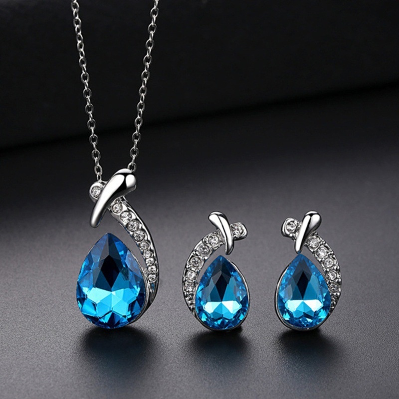 ✿ Bộ Vòng cổ + Bông Tai Hợp Kim Hình Giọt Nước Thời Trang Mùa Đông