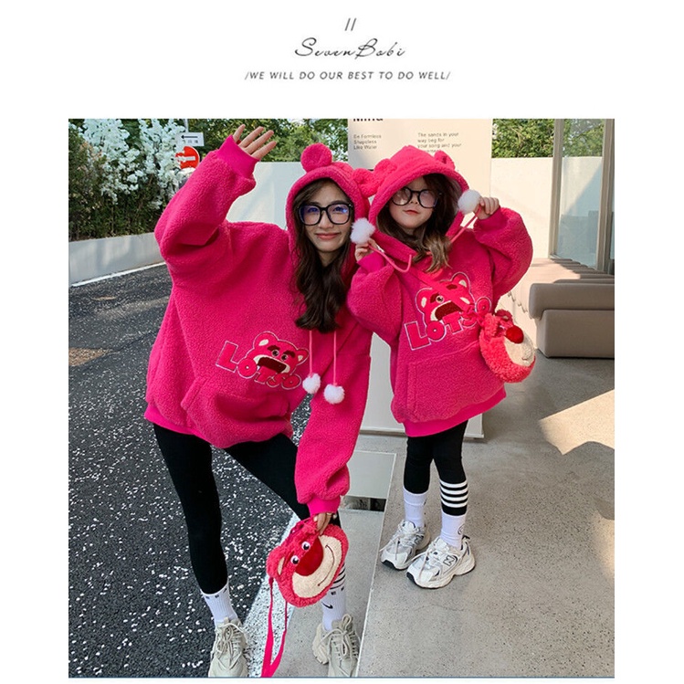 Áo Hoodie Len Đính Tai Gấu / Dâu Tây Dễ Thương Thời Trang Mùa Đông 2022 Cho Mẹ Và Bé