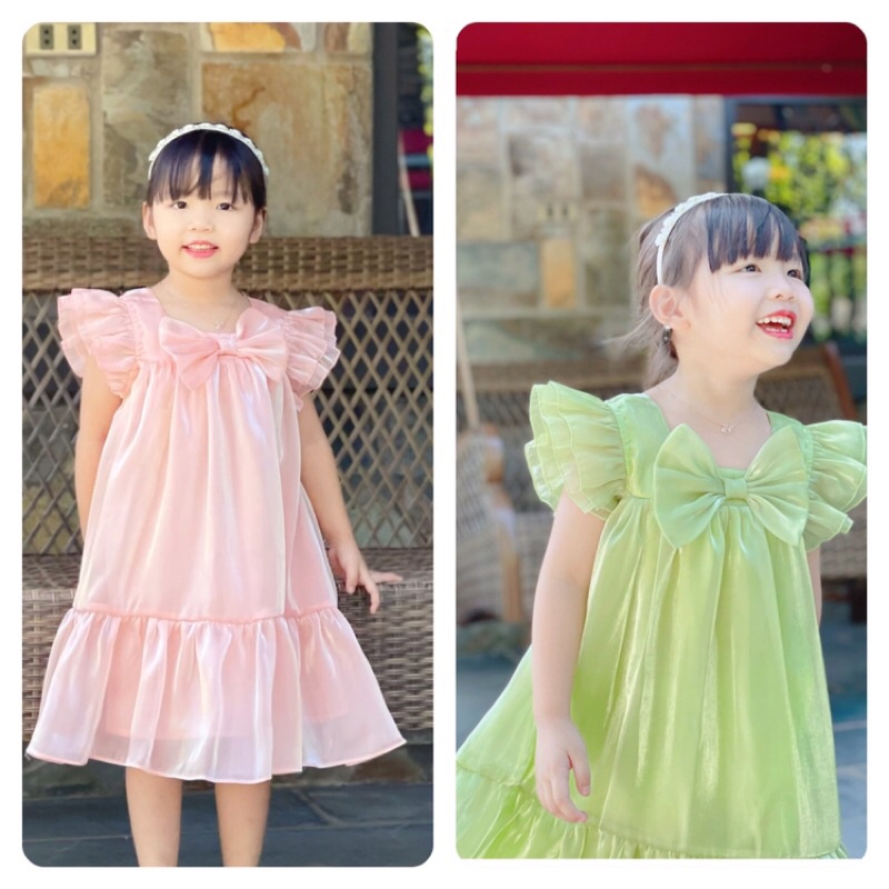 Đầm váy Tết cho bé gái❤️Đầm tơ mềm mại tay cánh tiên điệu đà,đầm xoè rộng,nhẹ bay bổng❤️size 1-10Y(10-40 ký)