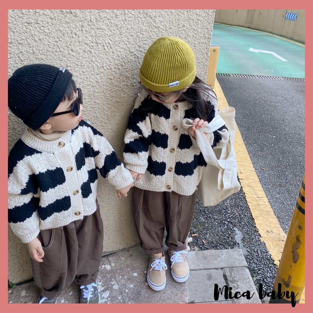 Áo khoác len cardigan kẻ sọc thu đông phong cách Hàn Quốc mềm mại đáng yêu cho bé QA64 Mica baby