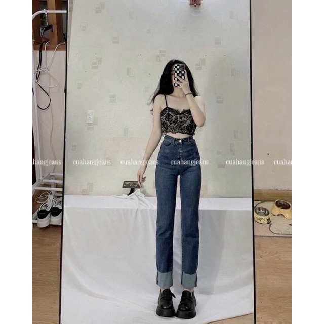 Quần Jeans Ống Đứng -  Quần Bò Ống Đứng Gấp Gấu Hai màu Đậm Nhạt Đẹp ạ