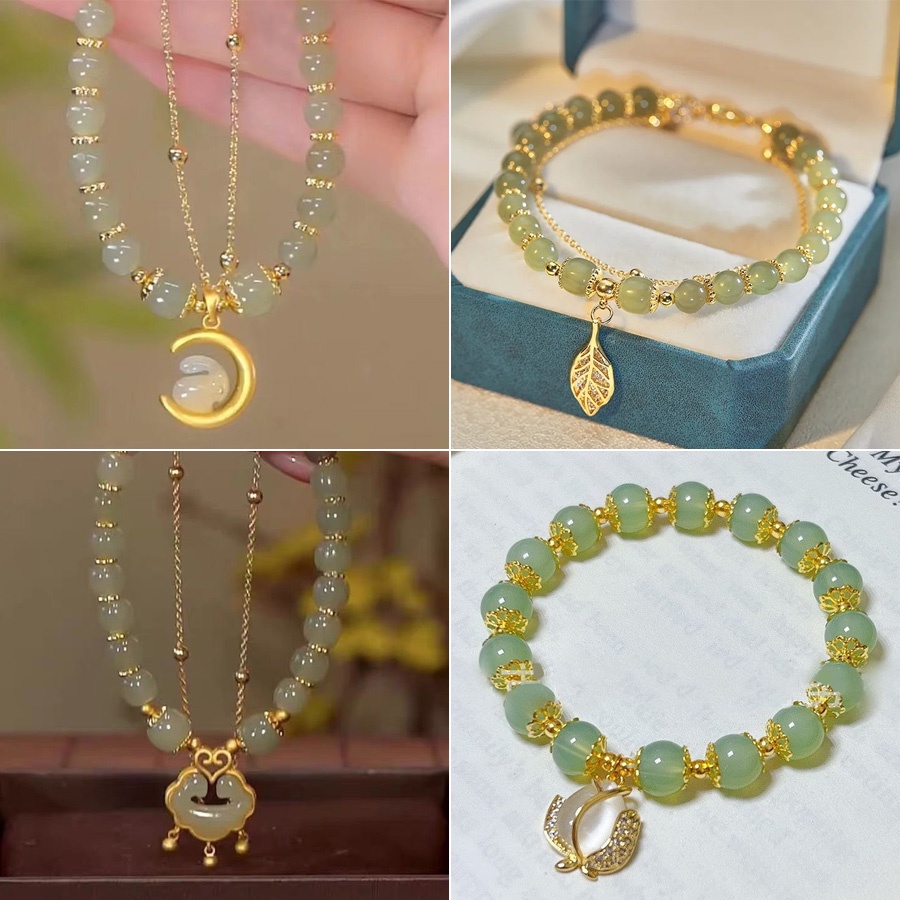 Vòng Tay Co Giãn Xâu Hạt Nephrite Hình Thỏ Thời Trang Cho Nữ