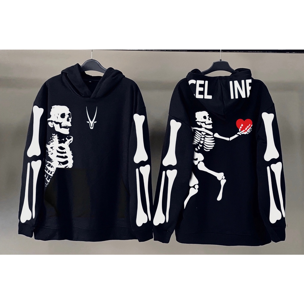 Áo Hoodie Skeleton Mũ Trùm Unisex Chất Vải Nỉ Bông 100%Cotton