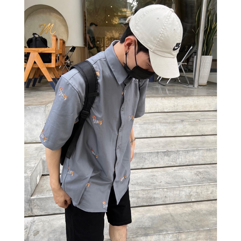 ÁO SƠ MI xám cún DACHSHUND CHUỘT TRẮNG