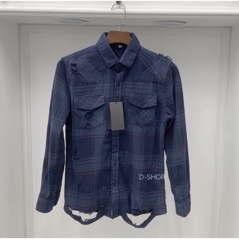 Áo sơ mi xanh AMIRI trơn rách chất nỉ thoải mái thiết kế siêu xang trọng ảnh video thật 100% đẹp như nyc 😜😜