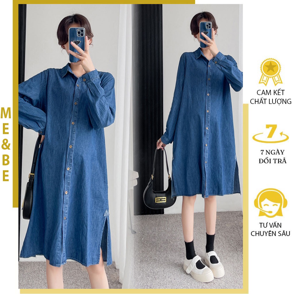VÁY BẦU BÒ THU ĐÔNG DÀI TAY DÁNG SUÔNG - ĐẦM SƠ MI JEANS FORM RỘNG