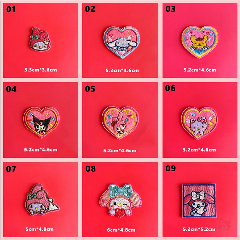 ☸ Sticker Ủi Thêu Hình Kuromi / Melody / Hello Kitty / Cinnamoroll / Pom Purin Màu Hồng Ngọt Ngào ☸ 1 Sticker Ủi Thêu Hình Huy Hiệu