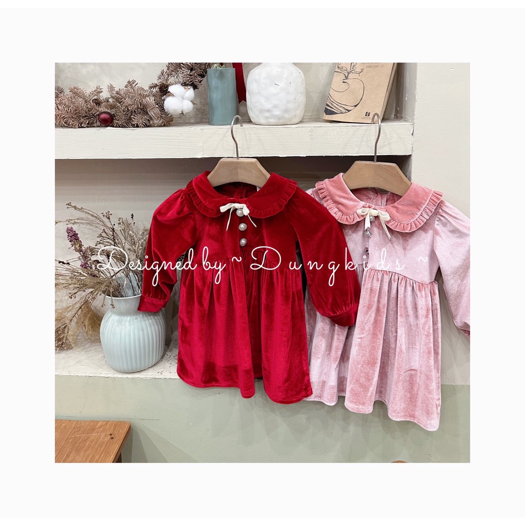 Váy Noel Babydoll  Nhung Tuyết Đỏ - Hồng cho Bé Gái Caibaby_store