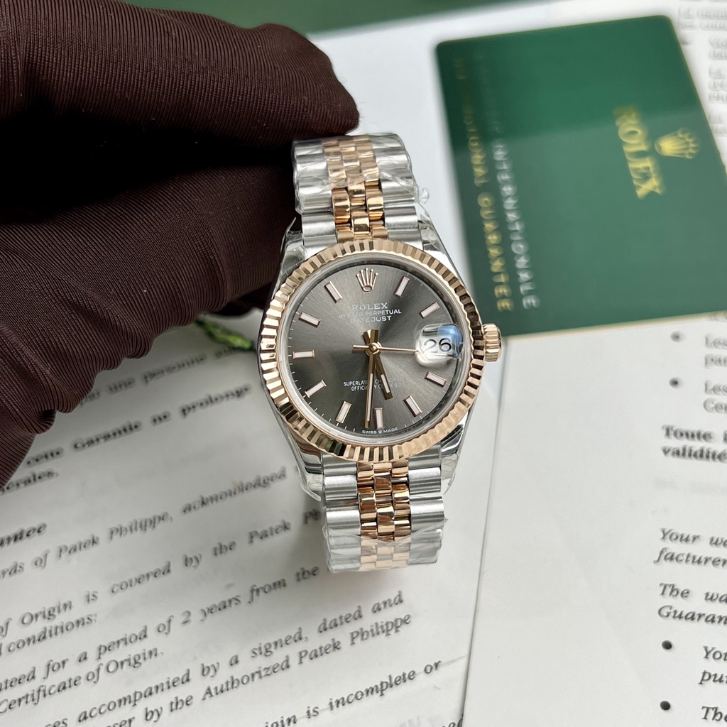 Đồng hồ nữ Rolex Date Just DemiGold 32mm máy ETA Calibre 3235 28800mph, viền + dây demi mạ vàng 18k
