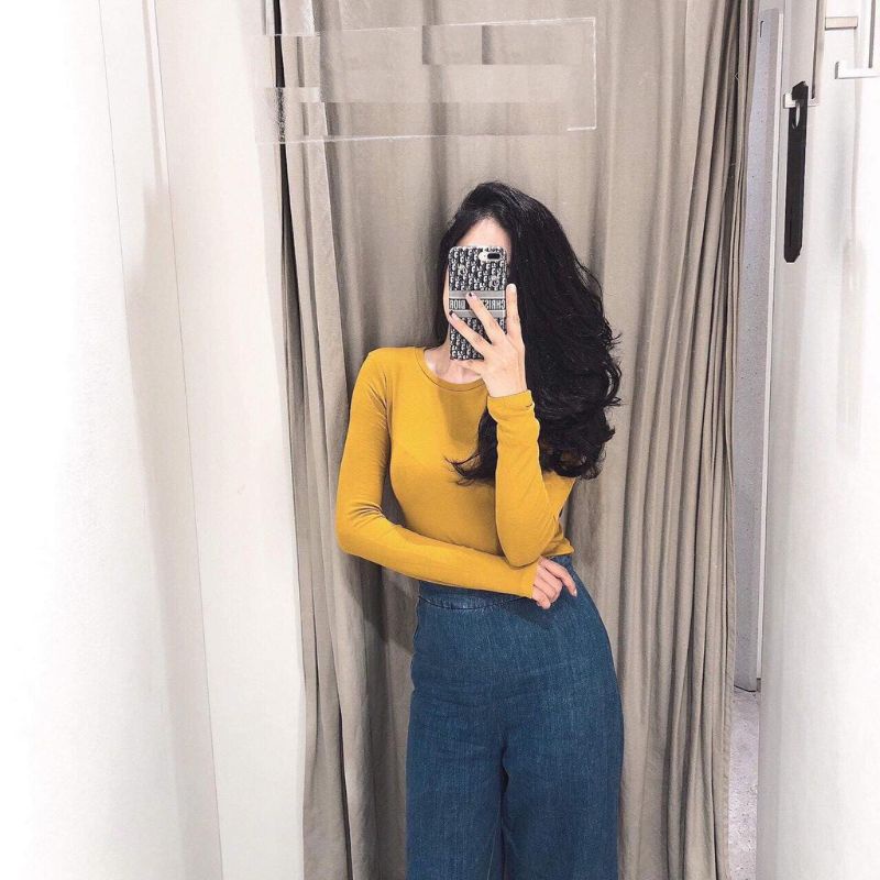 Áo Thun Trơn Dáng Ôm Body Dài Tay Korea Nữ