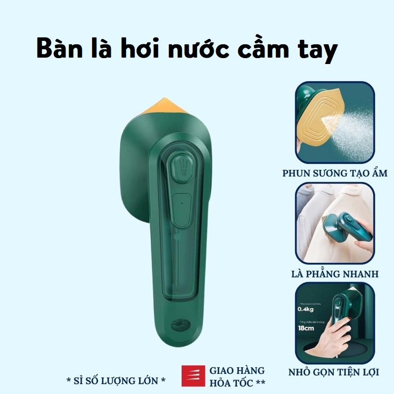 Máy Ủi Hơi Nước Mini, Bàn Là Quần Áo Cầm Tay Du Lịch Xanh Lá Cao Cấp, Tiện Lợi Dùng Được Cho Mọi Loại Vải