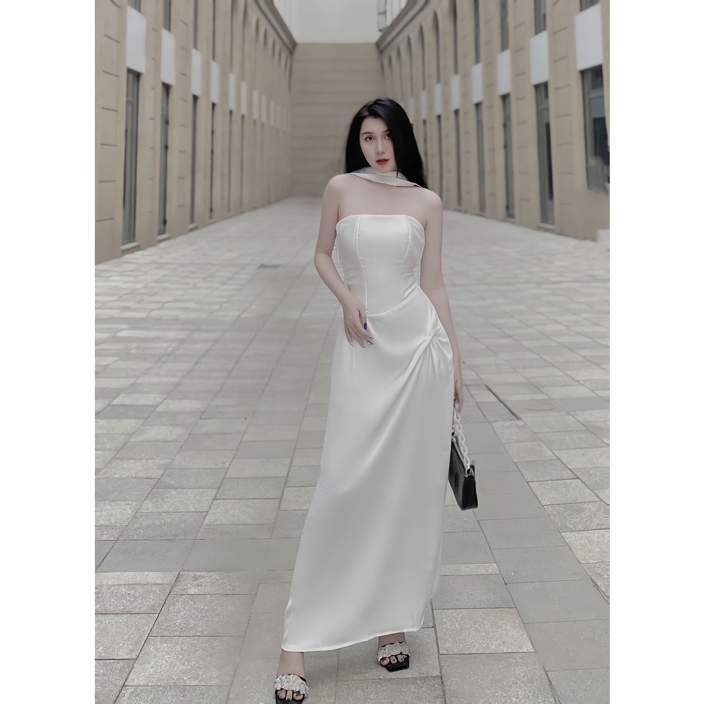 Đầm Body Cúp ngực phối chocker Vải Tafta dáng dài Sang Chảnh