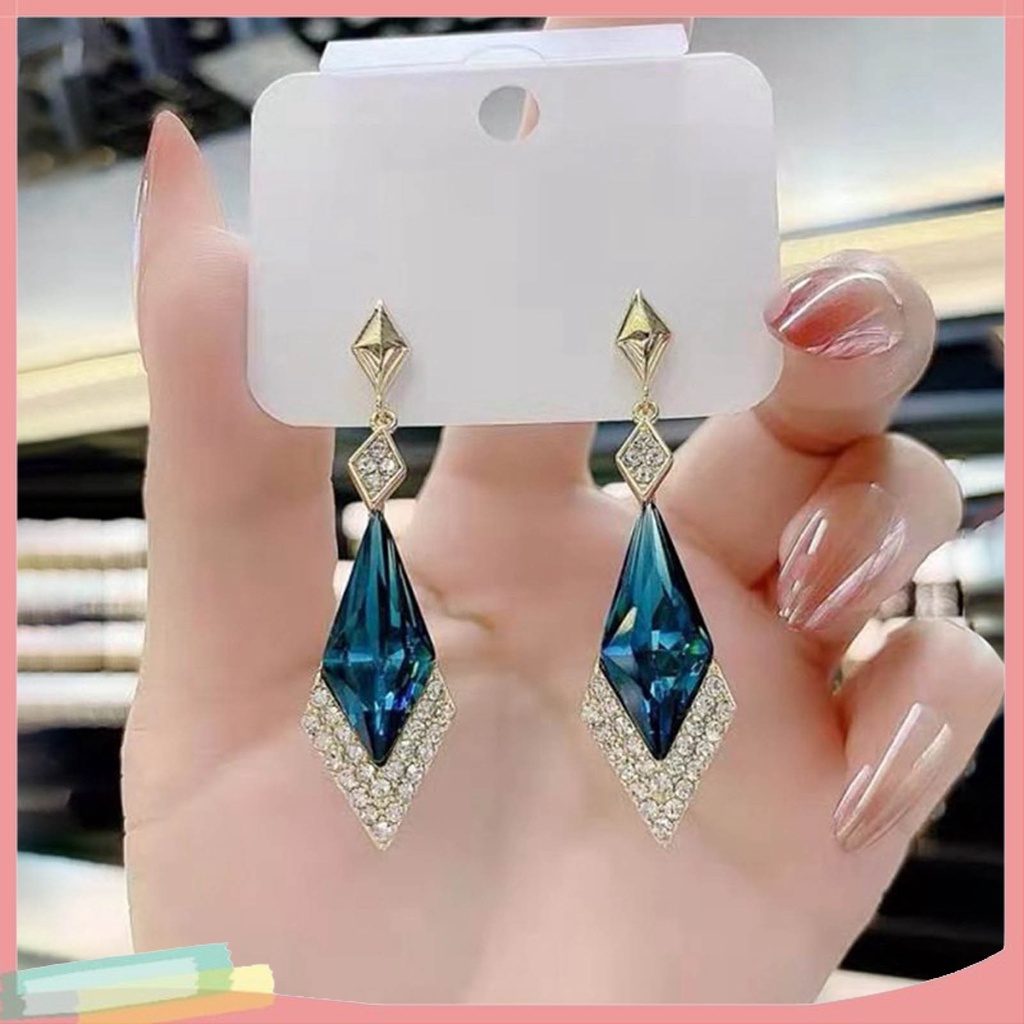 1 đôi bông tai hình thoi đính đá thời trang cho nữ