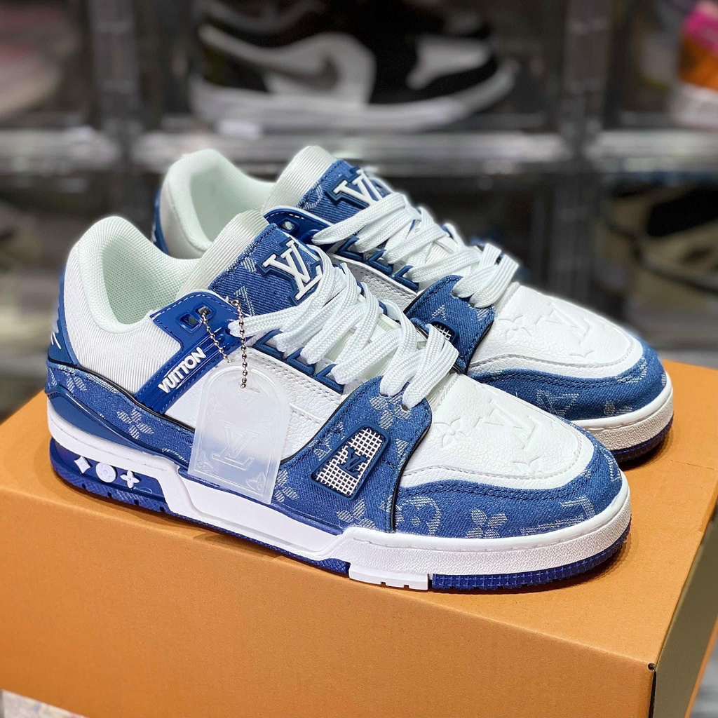 Giày Louis Vuitton Trainer hàng cao cấp, LV Trainer, Giày Sneaker độn đế LV nam nữ màu xanh, đen cá tính dễ phối đồ