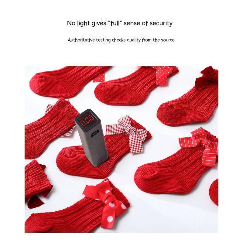 Vớ Cotton Cổ Cao Màu Đỏ Đính Nơ Thời Trang Giáng Sinh Năm Mới Cho Bé Gái Sơ Sinh