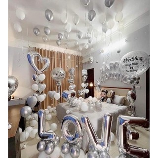 [Tặng 100 Cánh Hoa Hồng] Sét Bóng Happy Wedding Trang Trí Phòng Cưới