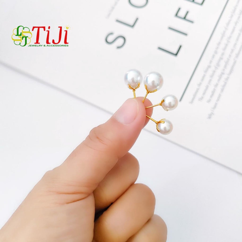 Bông tai nữ chuôi inox mạ vàng khuyên nụ ngọc trai nhân tạo sang trọng