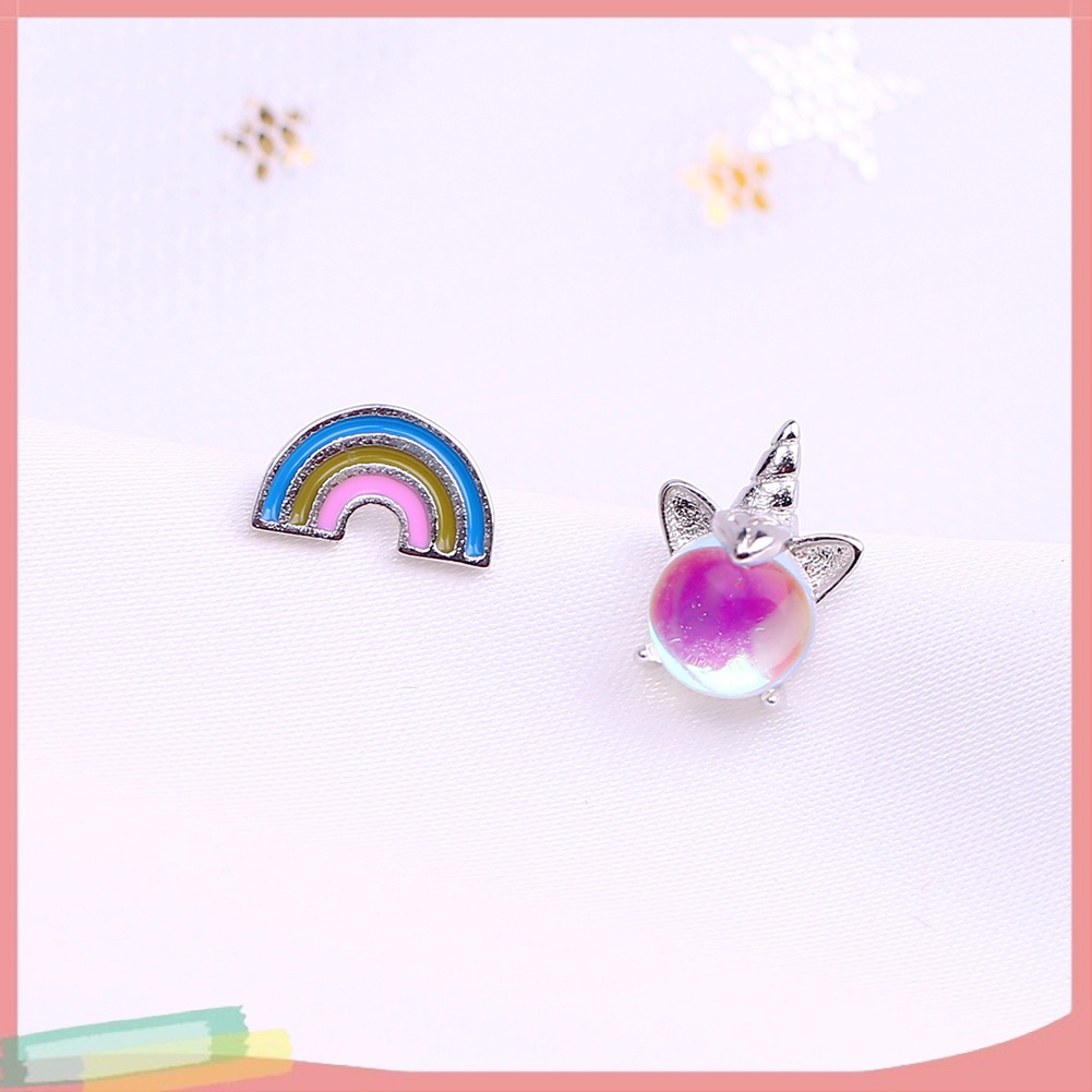 Bông tai xi bạc hình kì lân cầu vồng