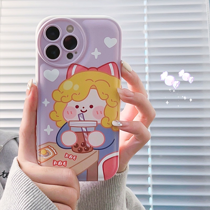 Ốp Điện Thoại Hình Cô Gái Tóc Xoăn Có Đệm Khí Cho iphone678plus / xsmax / xr / 13mini / 14plus 11 / 12pro