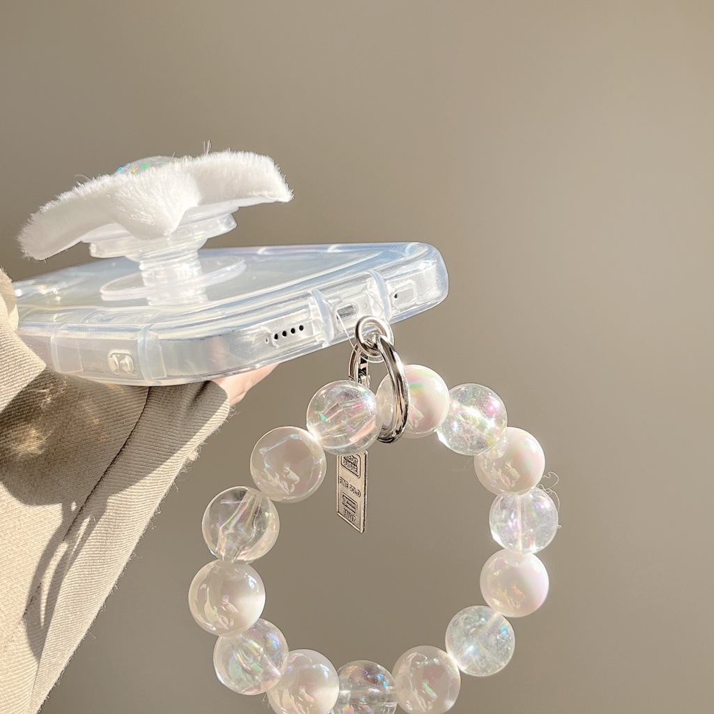 Ốp Điện Thoại Tpu Silicon Mềm Trong Suốt Chống Rơi Có Vòng Đỡ + Dây Đeo Ngọc Trai Cho iPhone 14 13 12 11 Pro Max XS XR 14 Plus