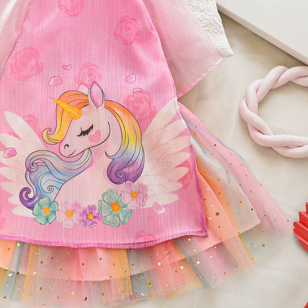 Áo dài bé gái in hoạt hình polly sét áo dài bé gái chất liệu tơ xước ánh kim kèm chân váy cầu vòng đủ size