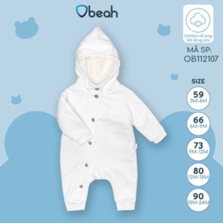 Bộ body 2 lớp cotton tổ ong lót lông cừu cao cấp Obeah, chất liệu mềm mịn, dày ấm cho bé sơ sinh đến 24 tháng tuổi