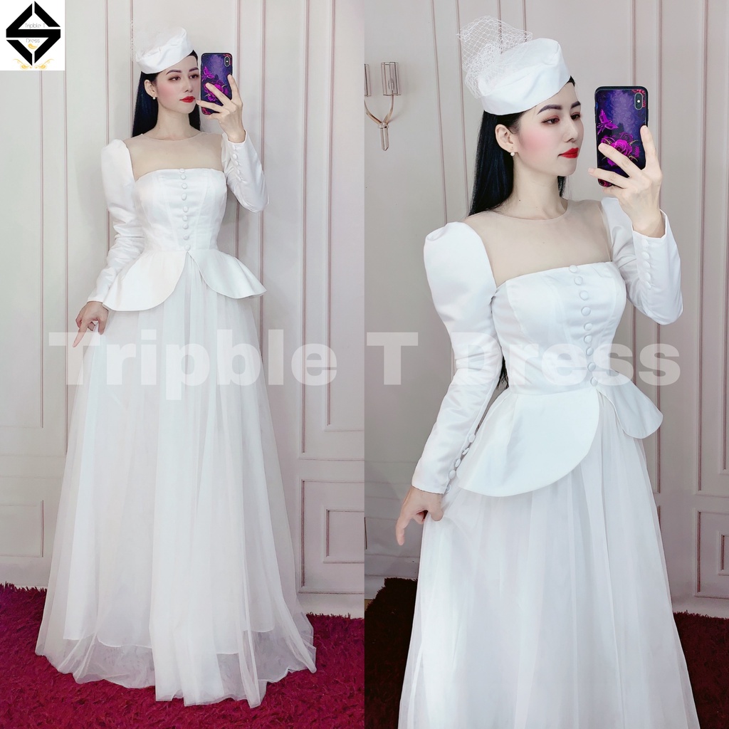 Đầm maxi mặc cưới TRIPBLE T DRESS phong cách quý tộc tặng kèm nón - size S/M/L - MS227Y