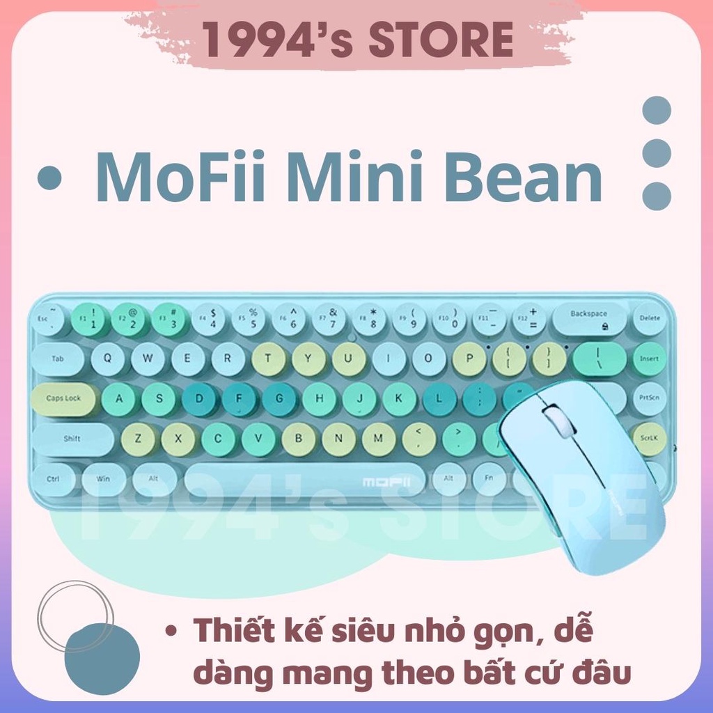 Bộ MoFii Candy Mini Bean - Bàn phím giả cơ và chuột không dây 2.4G cho máy tính bàn, PC, laptop, điện thoại tablet