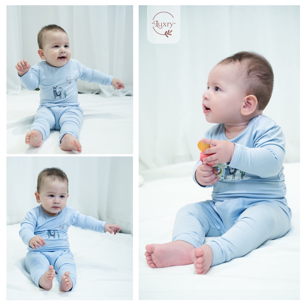 Bộ quần áo dài tay cài vai LAMA thương hiệu Luxry mềm mịn co giãn cho bé từ 6 tháng đến 9 tuổi