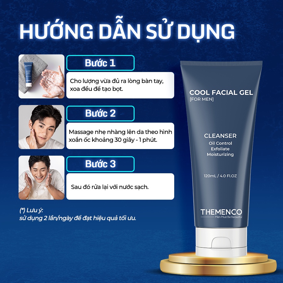 Sữa Rửa Mặt Kiềm Dầu, Ngăn Ngừa Mụn, cấp ẩm Dành Cho Nam Giới The Menco Cool Facial Gel 120ml