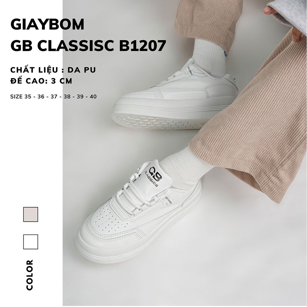 Giày Sneaker Nữ Đế Cao Da PU Mềm Đế Êm Thích Hợp Đi Làm, Đi Học, Chơi Màu Trắng Kem GiayBOM GB Classics B1207