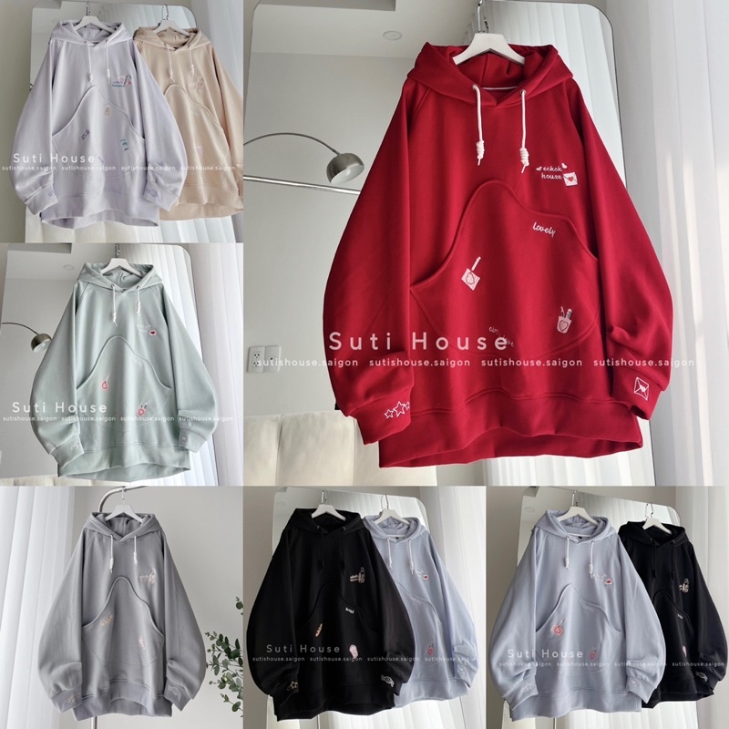 Áo Hoodie ECKOK Nhiều Màu Túi Kiểu Thêu Hình Dễ Thương Form Rộng Unisex Nam Nữ-Suti House