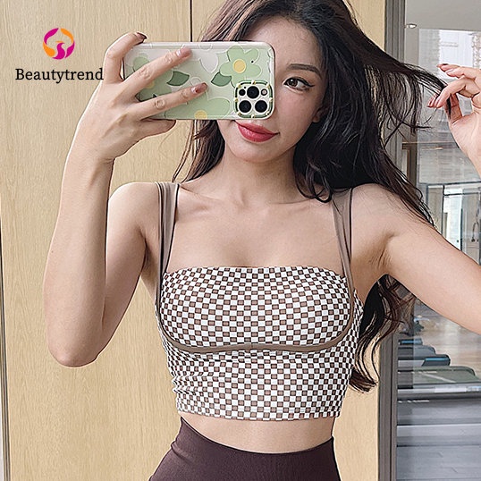 【Beautytrend】Áo Bra Thể Thao Kẻ Sọc Ca Rô Hở Lưng Thời Trang Cho Nữ
