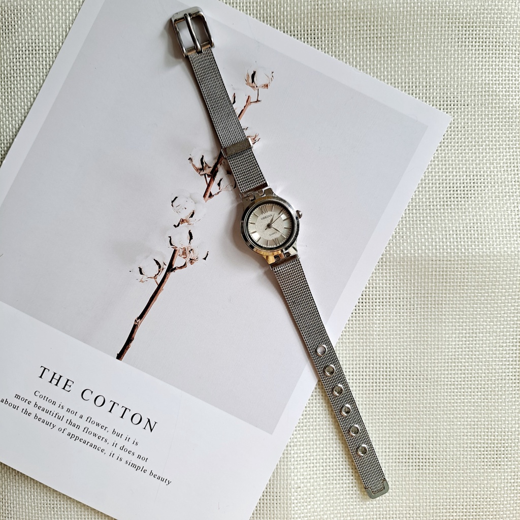 Đồng hồ Si - Nữ - ORKINA Dây lụa màu bạc