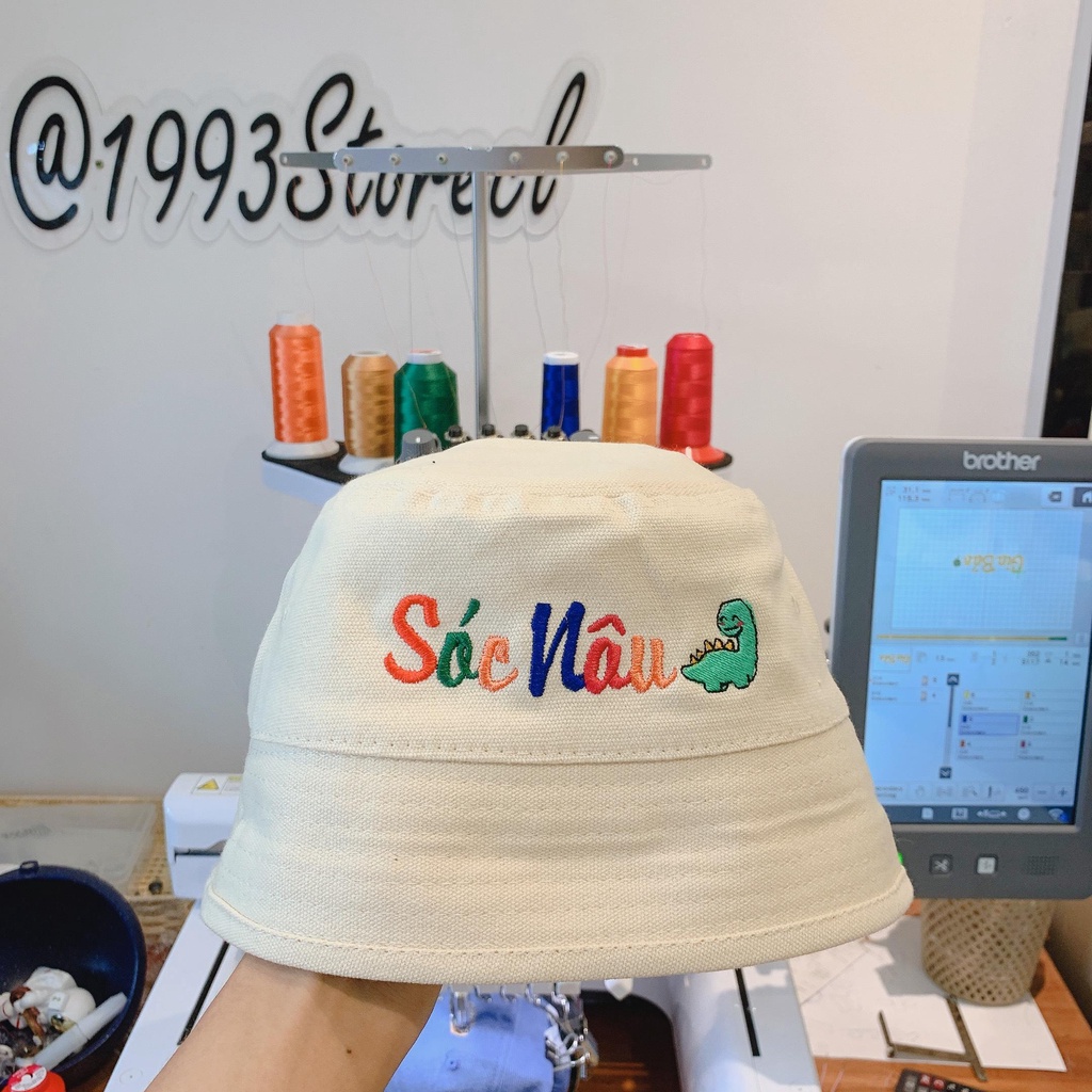 Mũ bucket thêu tên/Nón bo thêu tên màu cầu vồng kèm sticker siêu cưng!!!