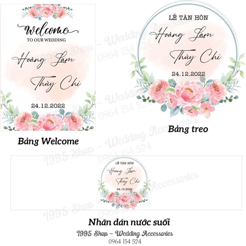 Combo Bảng treo + Bảng cổng (tặng 24 nhãn nước suối theo tone )